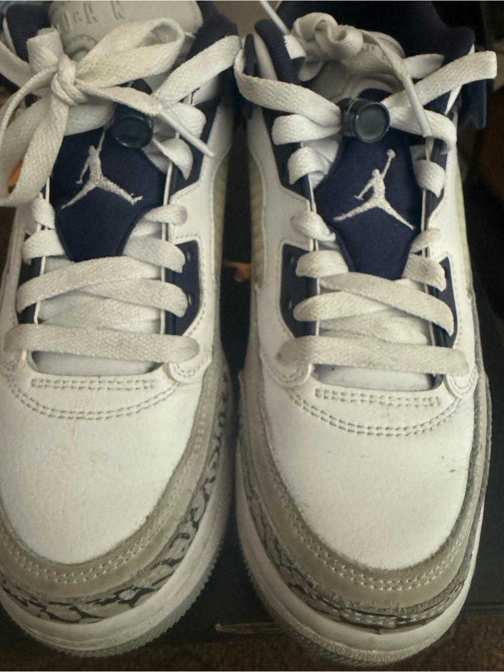 Jordan Kids White and Navy Leather Sneakers